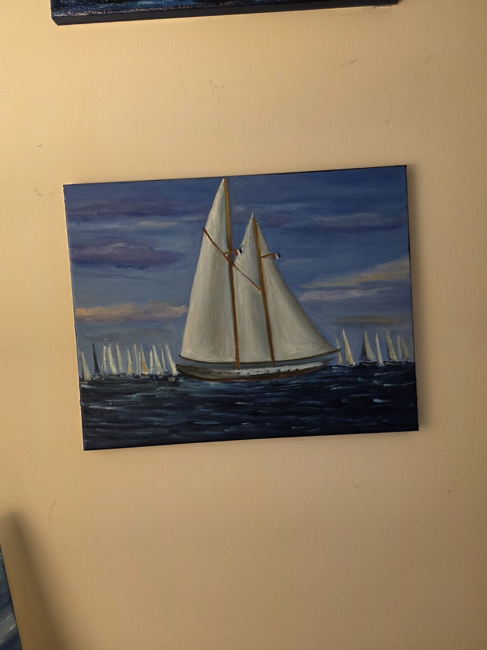 Sailboat Seascape Canvas Wall Art - Blue and White SIZE 11X14